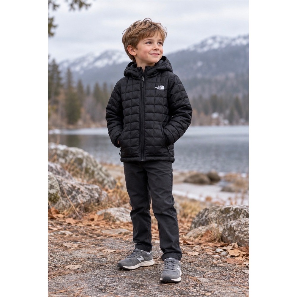 The North Face Boys ThermoBall Eco Hooded Puffer Jacket Black XS 6